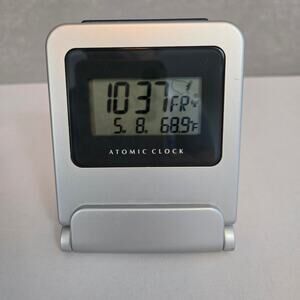 Vintage Atomic Digital Travel Alarm Clock C17D2090 Silver Working Lights Up